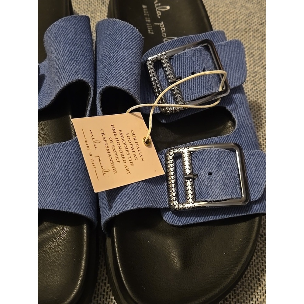 Mila Paoli Italy Leather Sandals Womens 39 US 8.5 Slip On Buckle Brown NWT - Picture 3 of 14